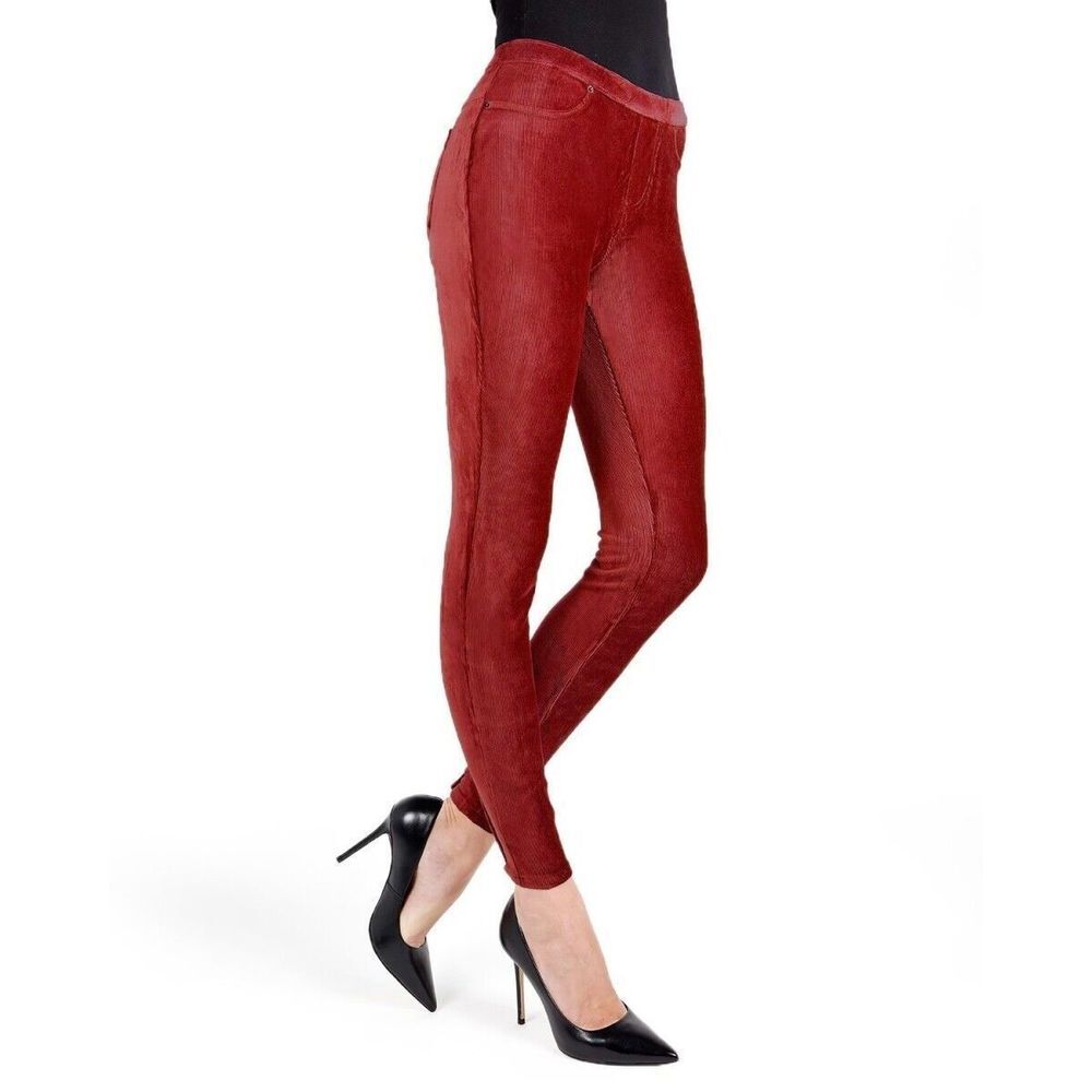 MeMoi Thin Ribbed Stretch Corduroy Leggings Biking Red S / M Small Medium